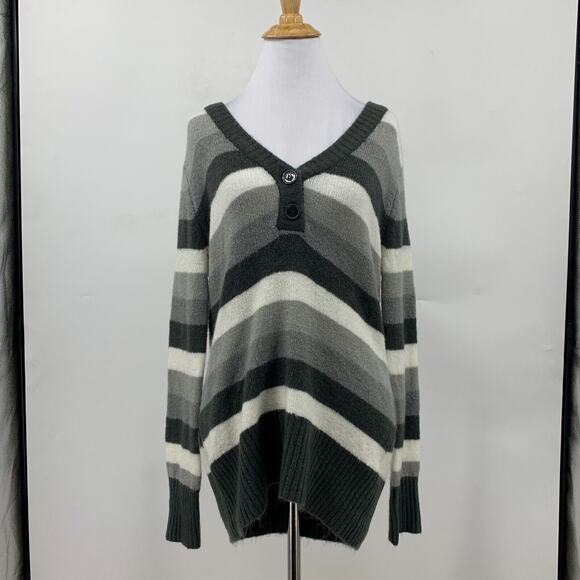 Talbots Soft Striped V Neck Sweater Womens M Medium Slouchy Acrylic Pullover - Picture 2 of 11